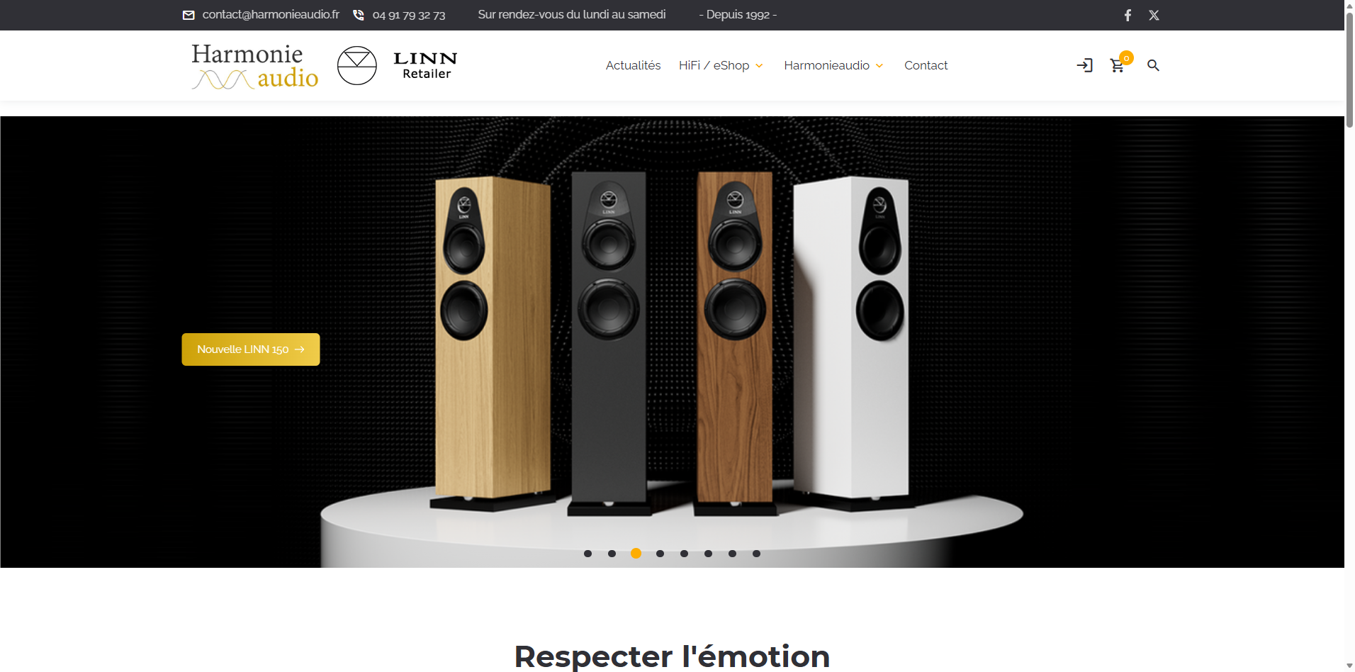 Capture d'écran de la boutique en ligne HarmonieAudio, matériel Hi-Fi