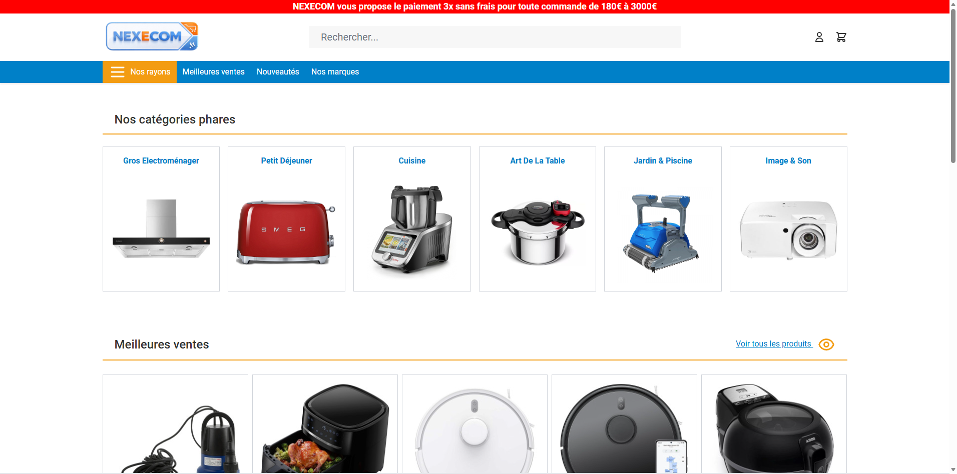 Capture d'écran de la boutique en ligne NEXECOM, électroménager